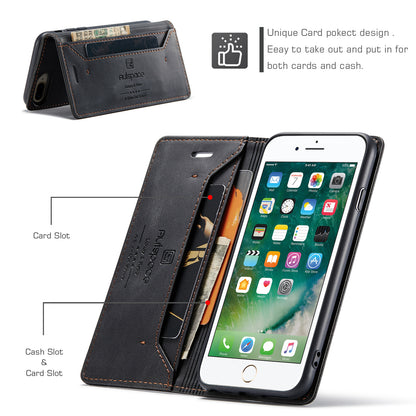 AUTSPACE Retro iPhone 8 Plus Leather Case Magnetic