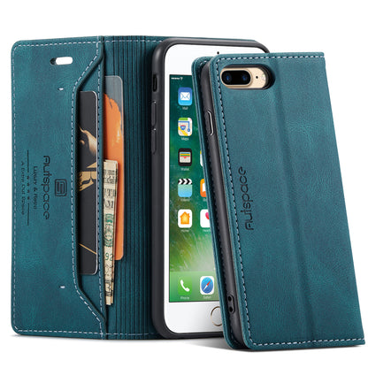 AUTSPACE Retro iPhone 8 Plus Leather Case Magnetic