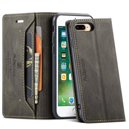 AUTSPACE Retro iPhone 8 Plus Leather Case Magnetic