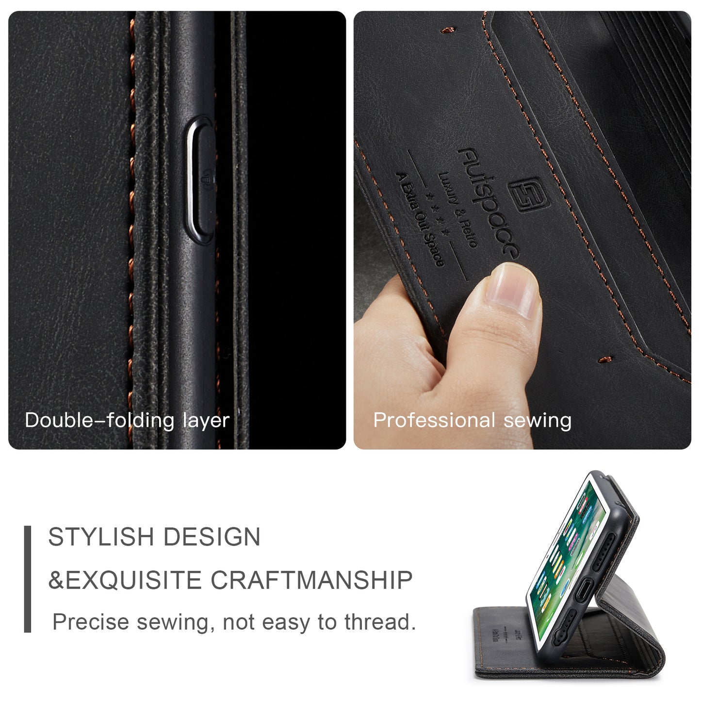 AUTSPACE Retro iPhone 8 Plus Leather Case Magnetic