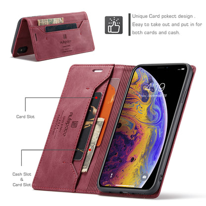 AUTSPACE Retro iPhone Xs Max Leather Case Magnetic