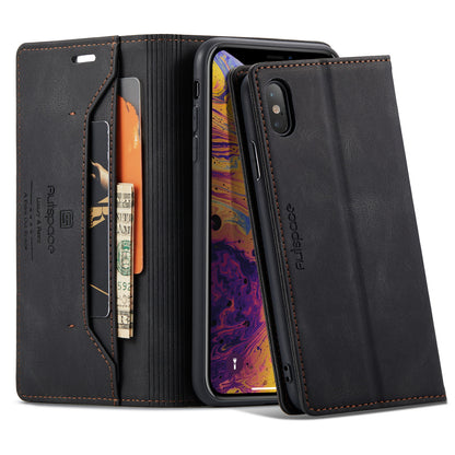 AUTSPACE Retro iPhone Xs Max Leather Case Magnetic