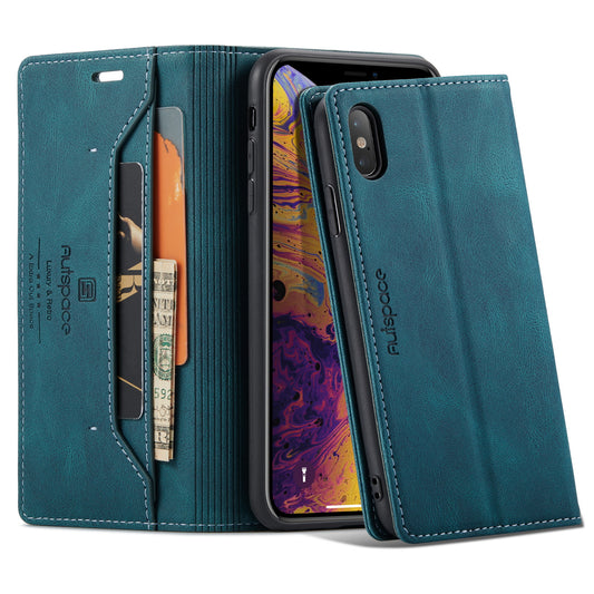 AUTSPACE Retro iPhone Xs Max Leather Case Magnetic