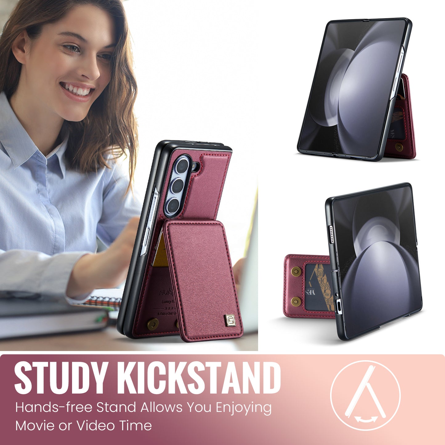 AUTSPACE Flip Card Holder Galaxy Z Fold5 Leather Case