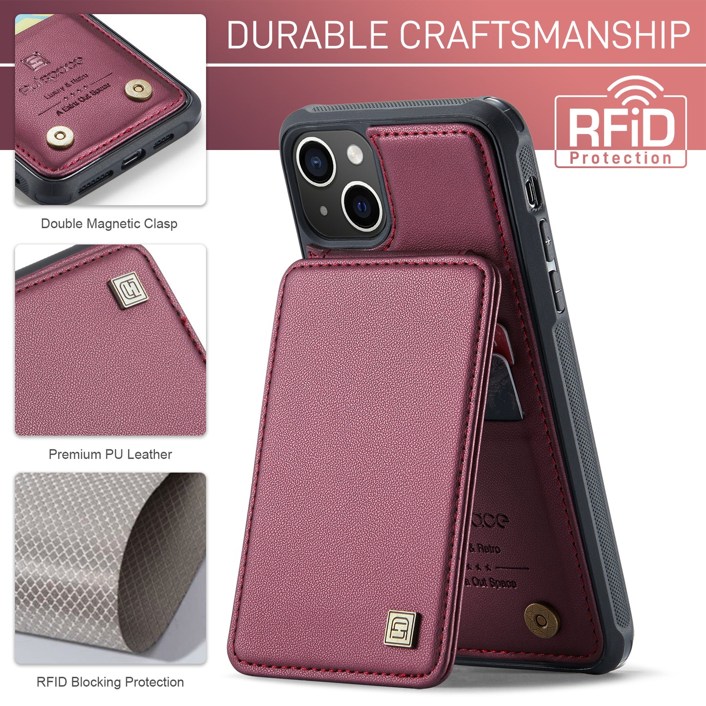 AUTSPACE Flip Card Holder iPhone 16 Plus Leather Case