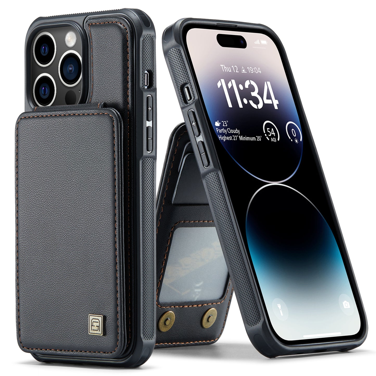 AUTSPACE Flip Card Holder iPhone 15 Pro Max Leather Case