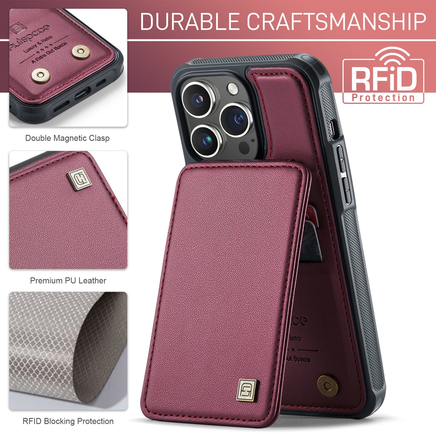 AUTSPACE Flip Card Holder iPhone 15 Pro Max Leather Case