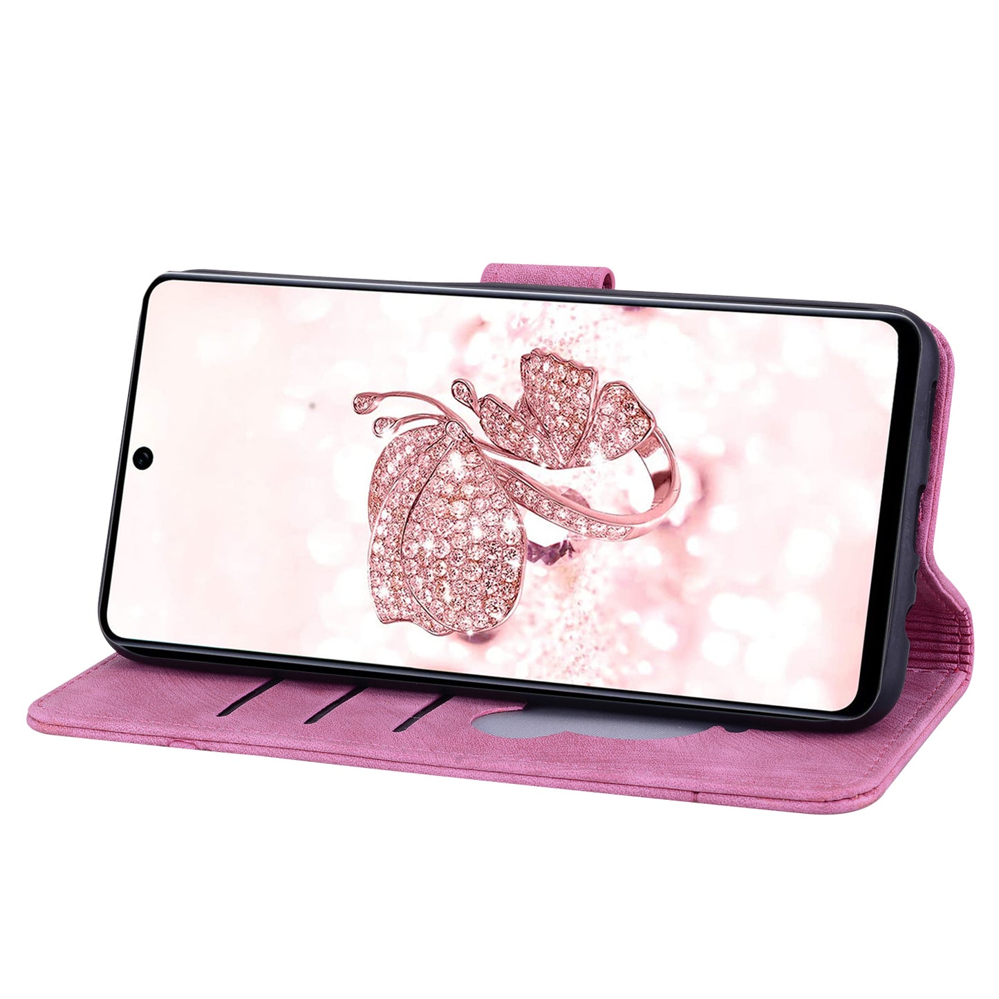 Cat Cherry Blossoms Galaxy S22+ Grils Case Retro Leather Embossing Wallet Stand