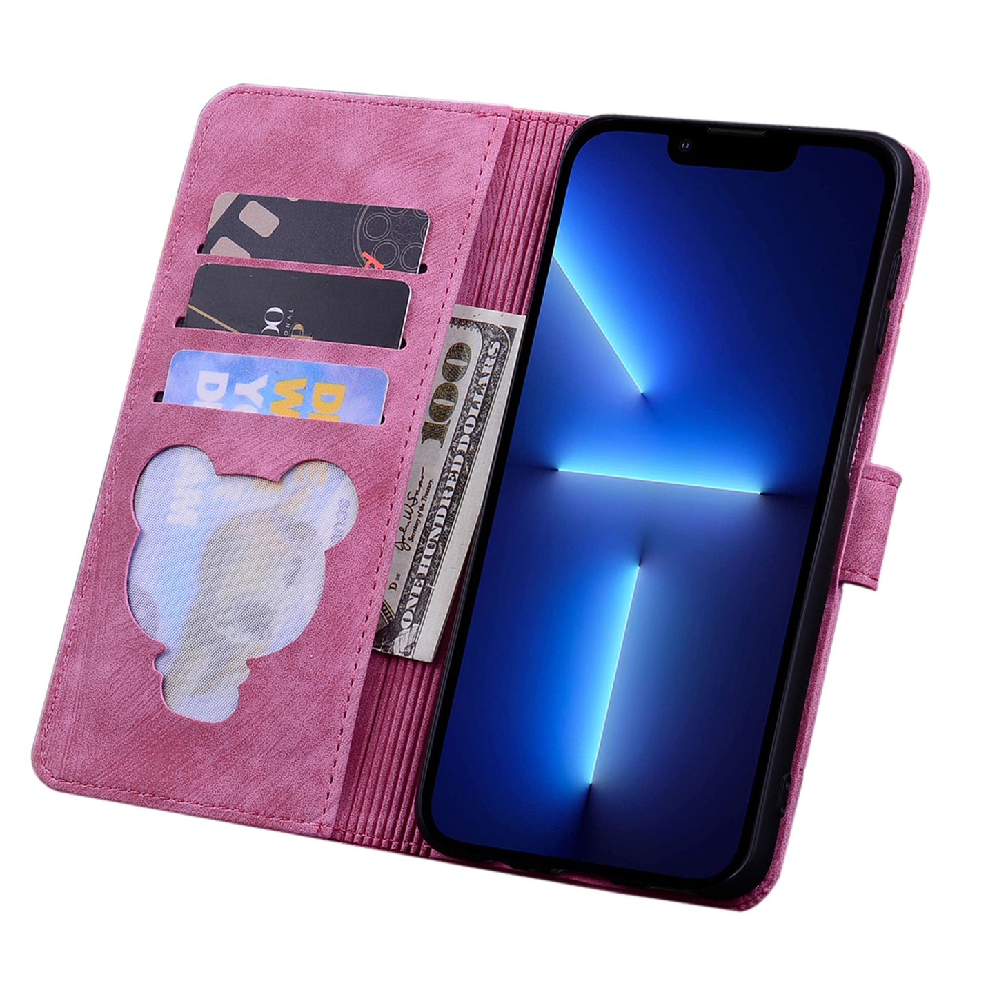 Cat Cherry Blossoms iPhone 12 Pro Grils Case Retro Leather Embossing Wallet Stand