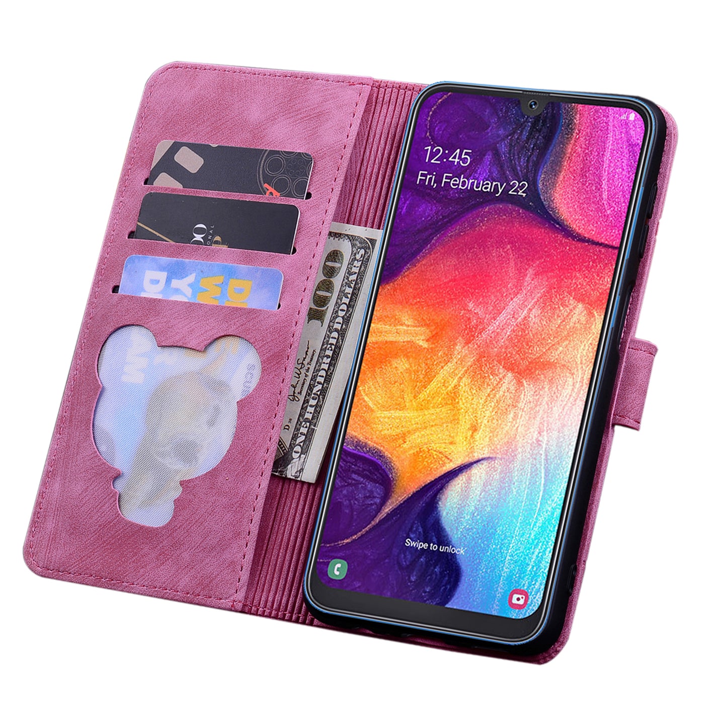 Cat Cherry Blossoms Galaxy A33 Grils Case Retro Leather Embossing Wallet Stand