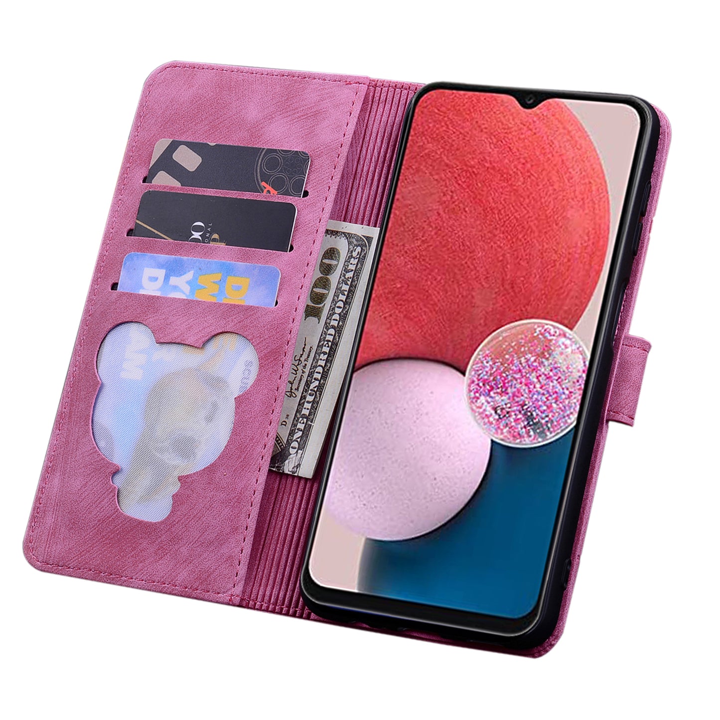 Cat Cherry Blossoms Galaxy A14 Grils Case Retro Leather Embossing Wallet Stand