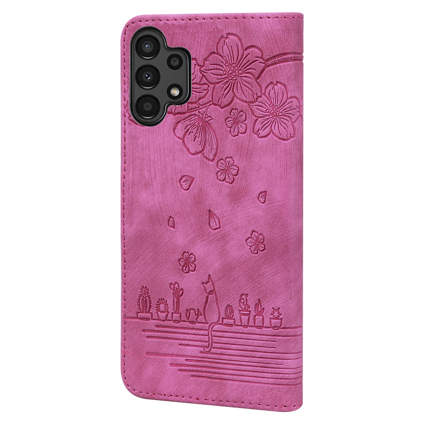 Cat Cherry Blossoms Galaxy A04 Grils Case Retro Leather Embossing Wallet Stand