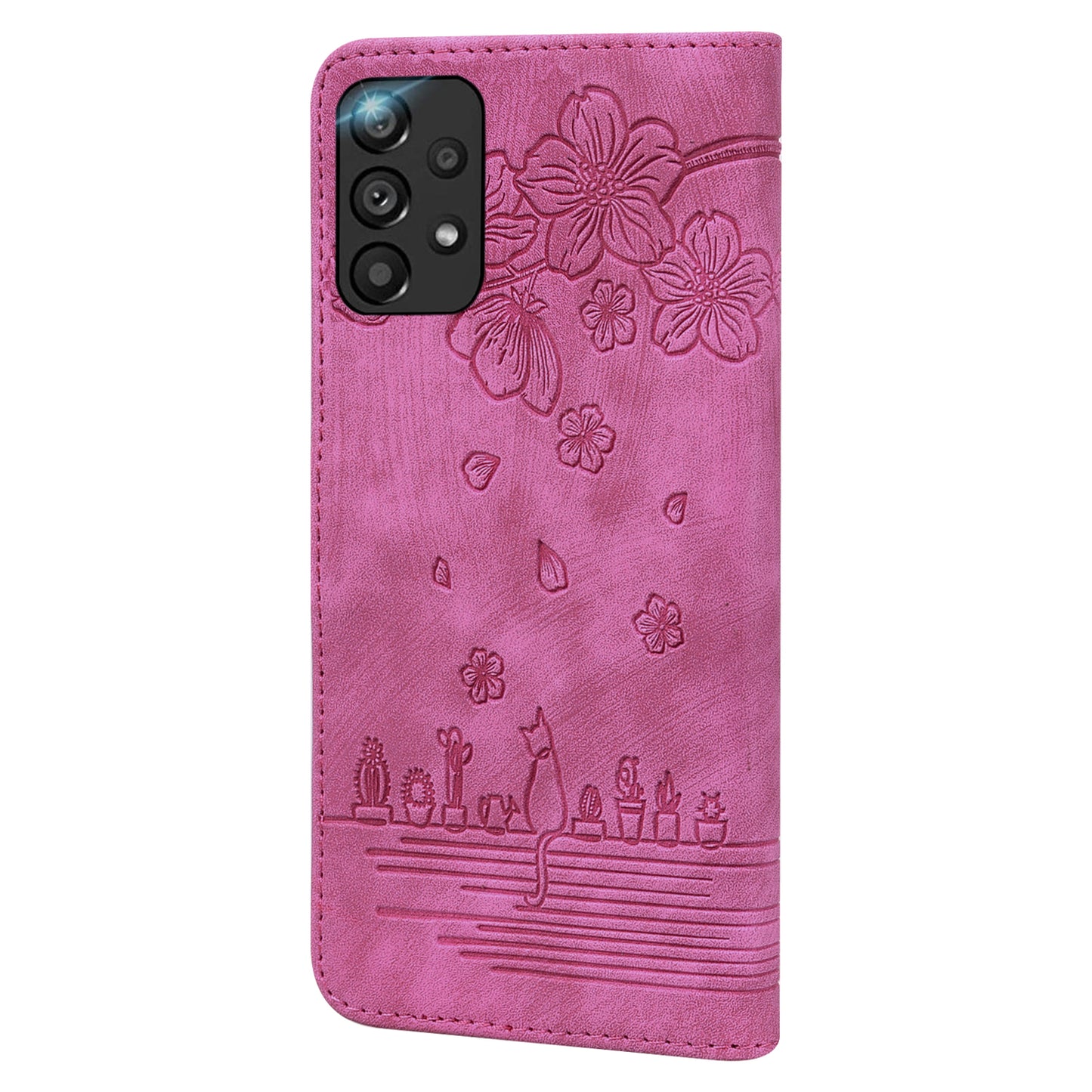 Cat Cherry Blossoms Galaxy A33 Grils Case Retro Leather Embossing Wallet Stand