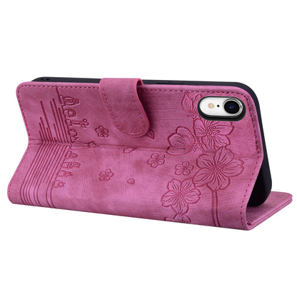 Cat Cherry Blossoms iPhone XR Grils Case Retro Leather Embossing Wallet Stand