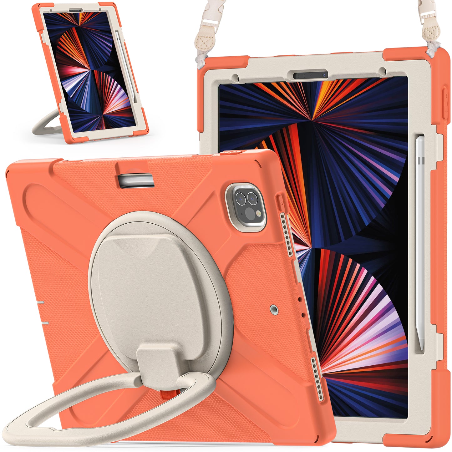 Pirate Box iPad Pro 12.9 (2021) Case Hook Stand Rotating with Hand Holder Shoulder Strap