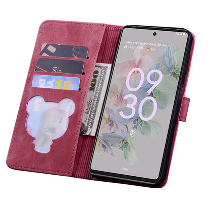 Cat Cherry Blossoms Google Pixel 7 Grils Case Retro Leather Embossing Wallet Stand