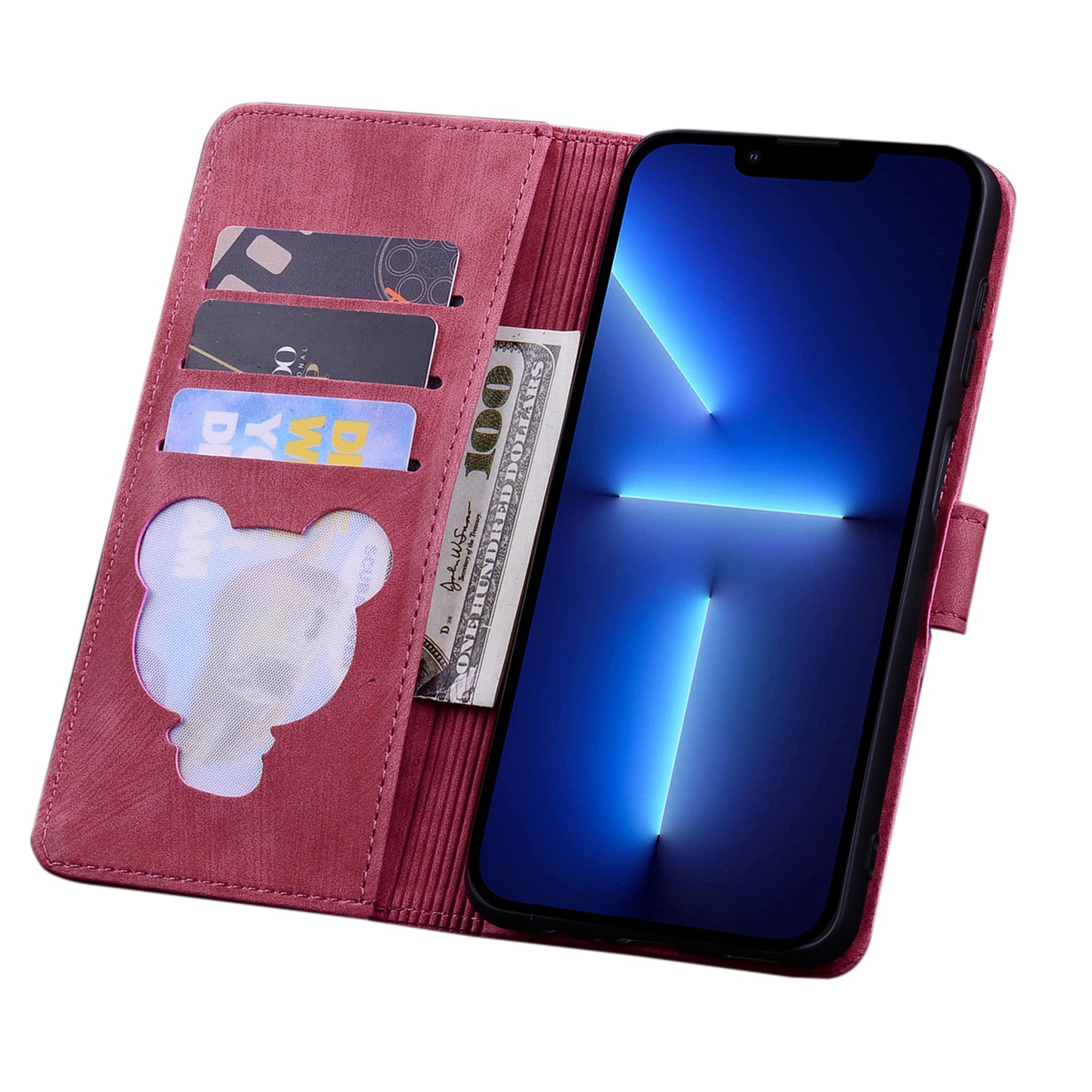 Cat Cherry Blossoms iPhone 12 Pro Max Grils Case Retro Leather Embossing Wallet Stand