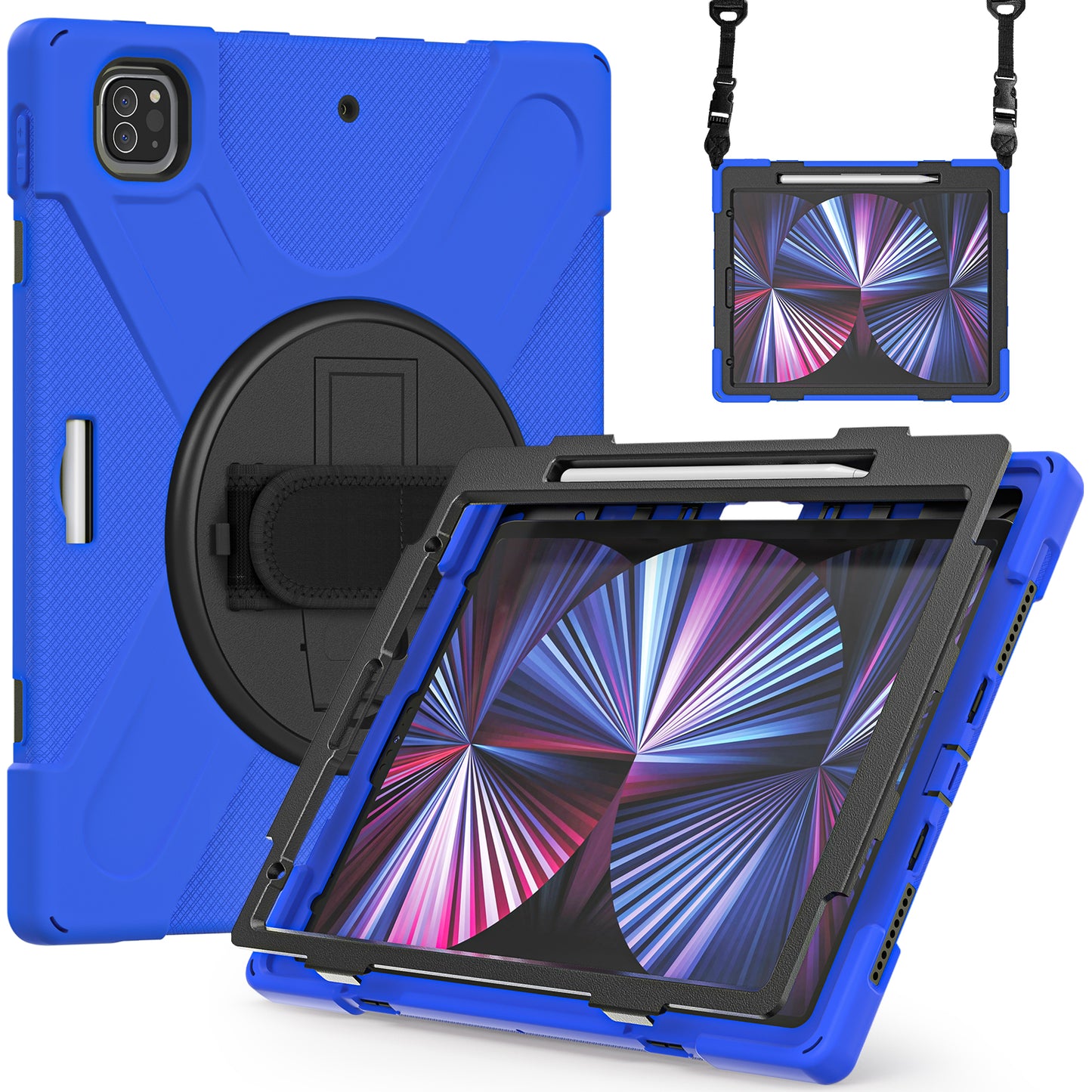 Pirate King iPad Pro 12.9 (2020) Case 360 Rotating Stand with Hand Holder Shoulder Strap