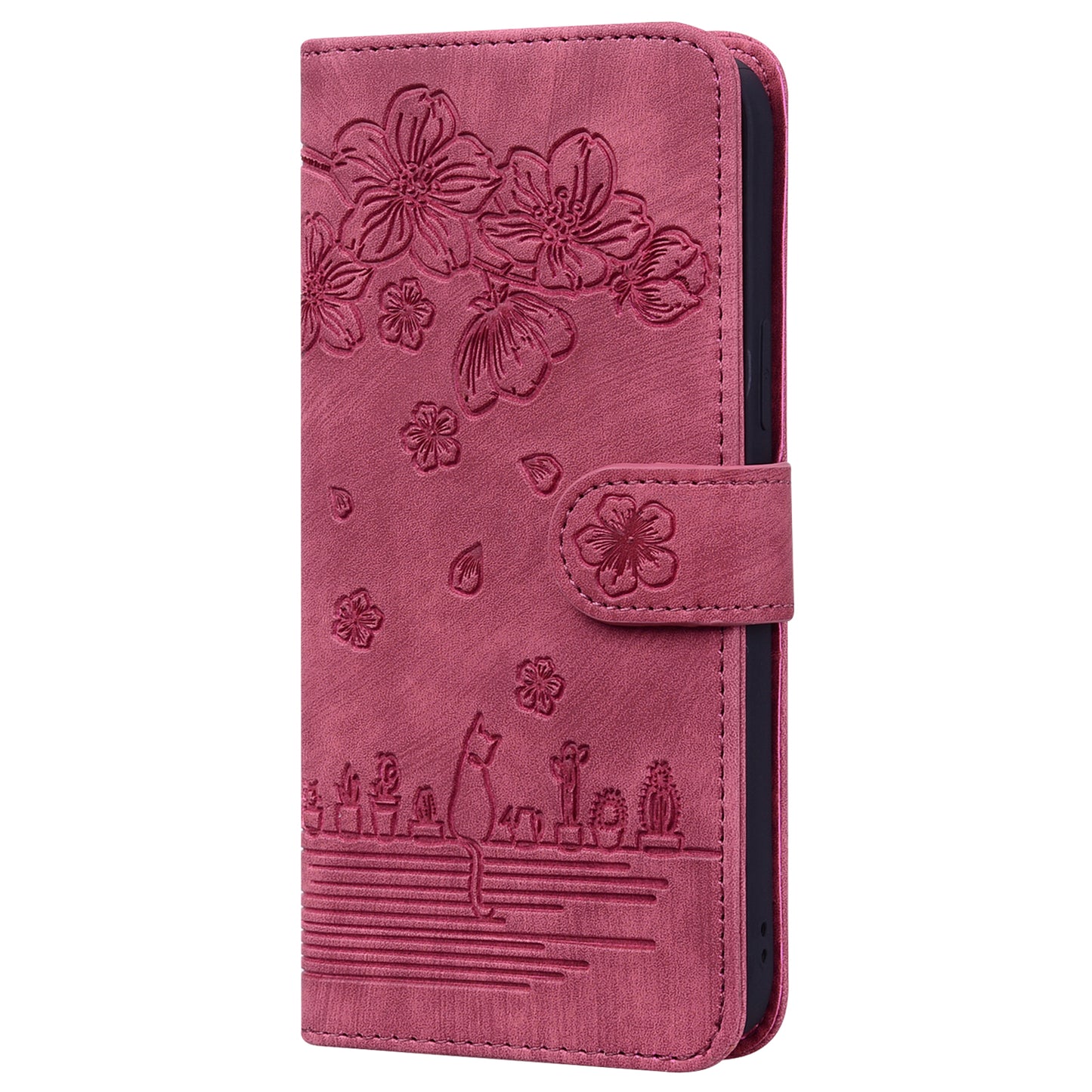 Cat Cherry Blossoms Galaxy A04e Grils Case Retro Leather Embossing Wallet Stand