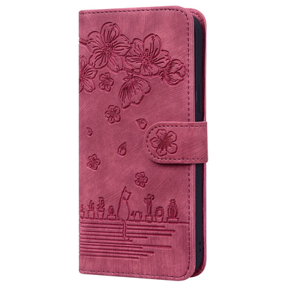 Cat Cherry Blossoms Galaxy A30 Grils Case Retro Leather Embossing Wallet Stand