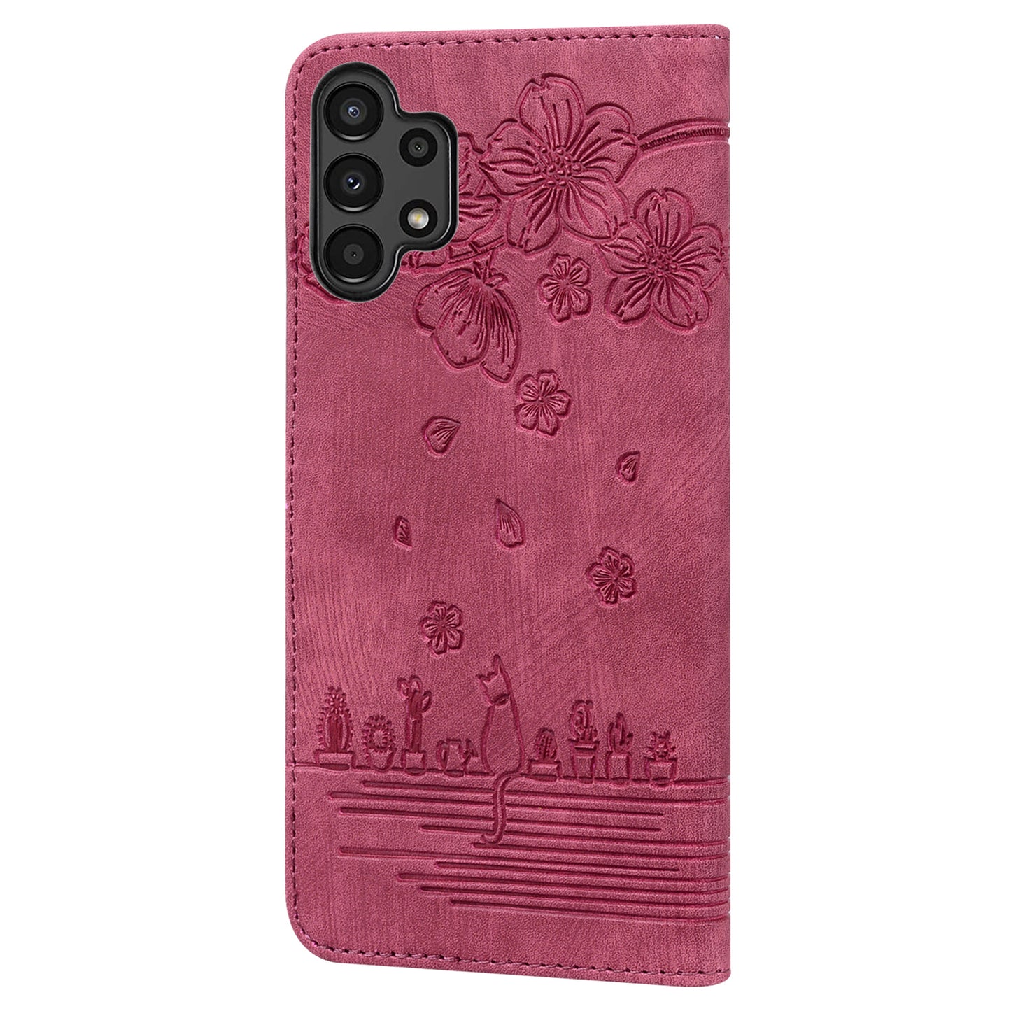 Cat Cherry Blossoms Galaxy A04e Grils Case Retro Leather Embossing Wallet Stand