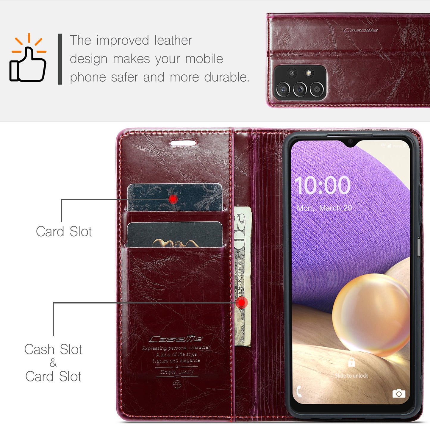 CASEME Luxury Retro Galaxy A42 Leather Case Magnetic