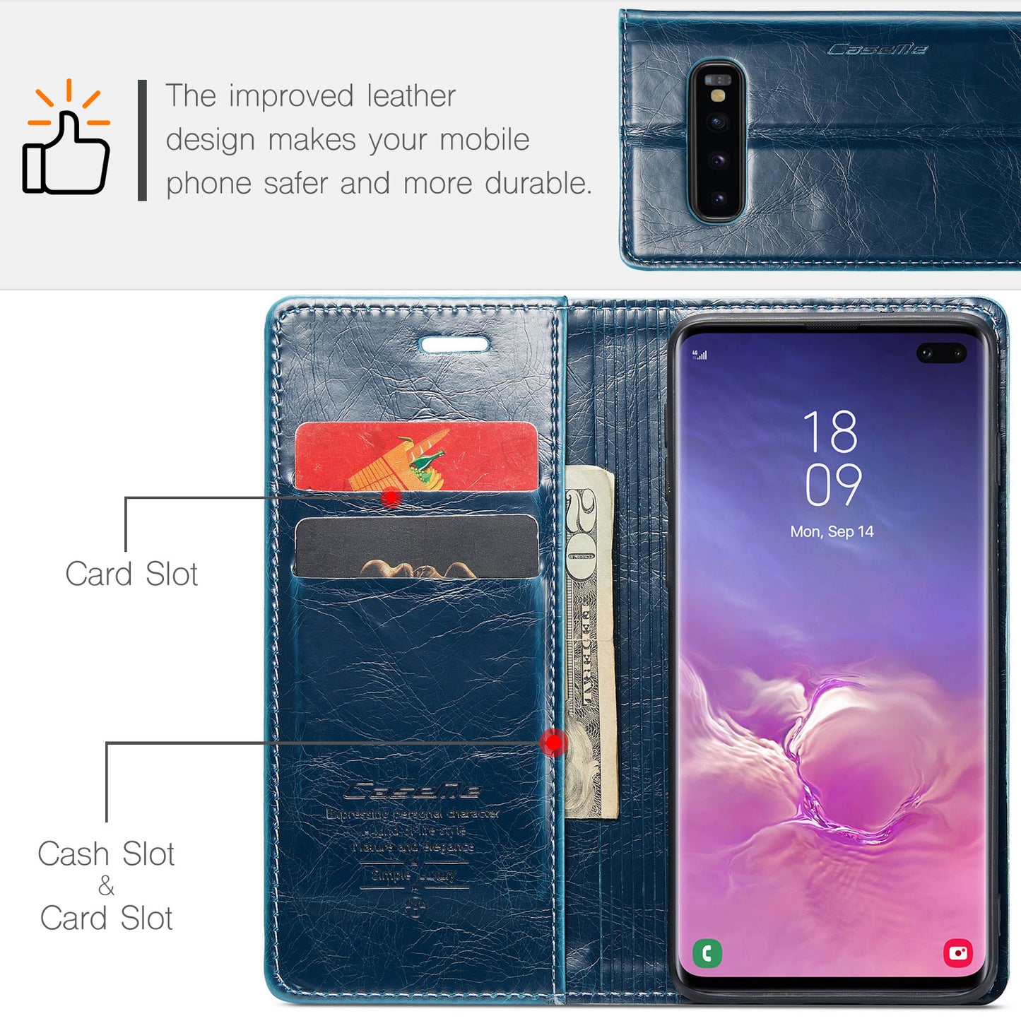 CASEME Luxury Retro Galaxy S10+ Leather Case Magnetic