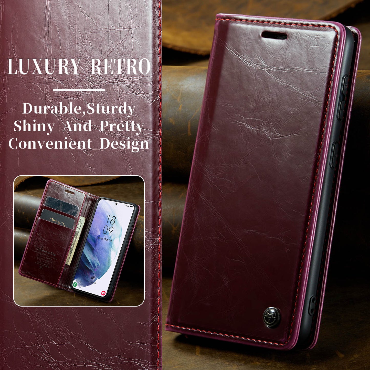 CASEME Luxury Retro Galaxy S21+ Leather Case Magnetic