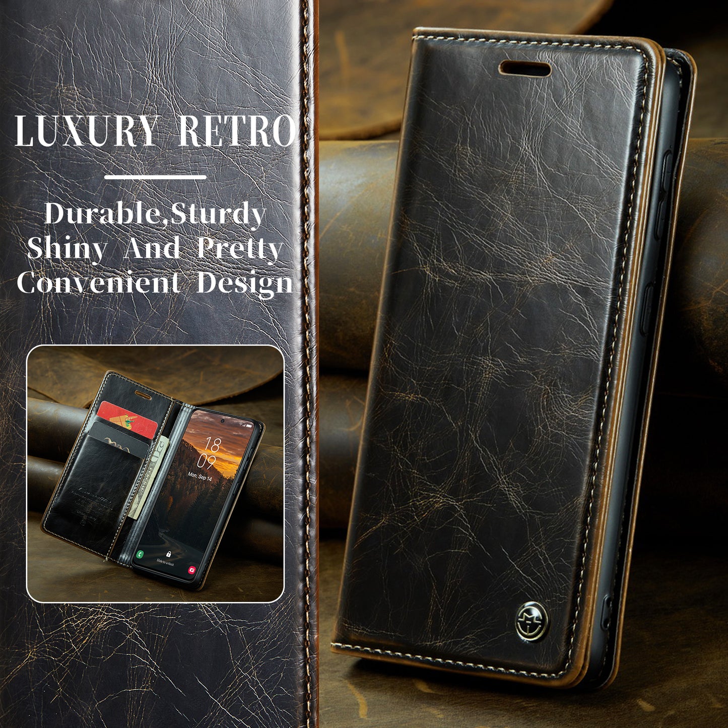 CASEME Luxury Retro Galaxy S24 FE Leather Case Magnetic