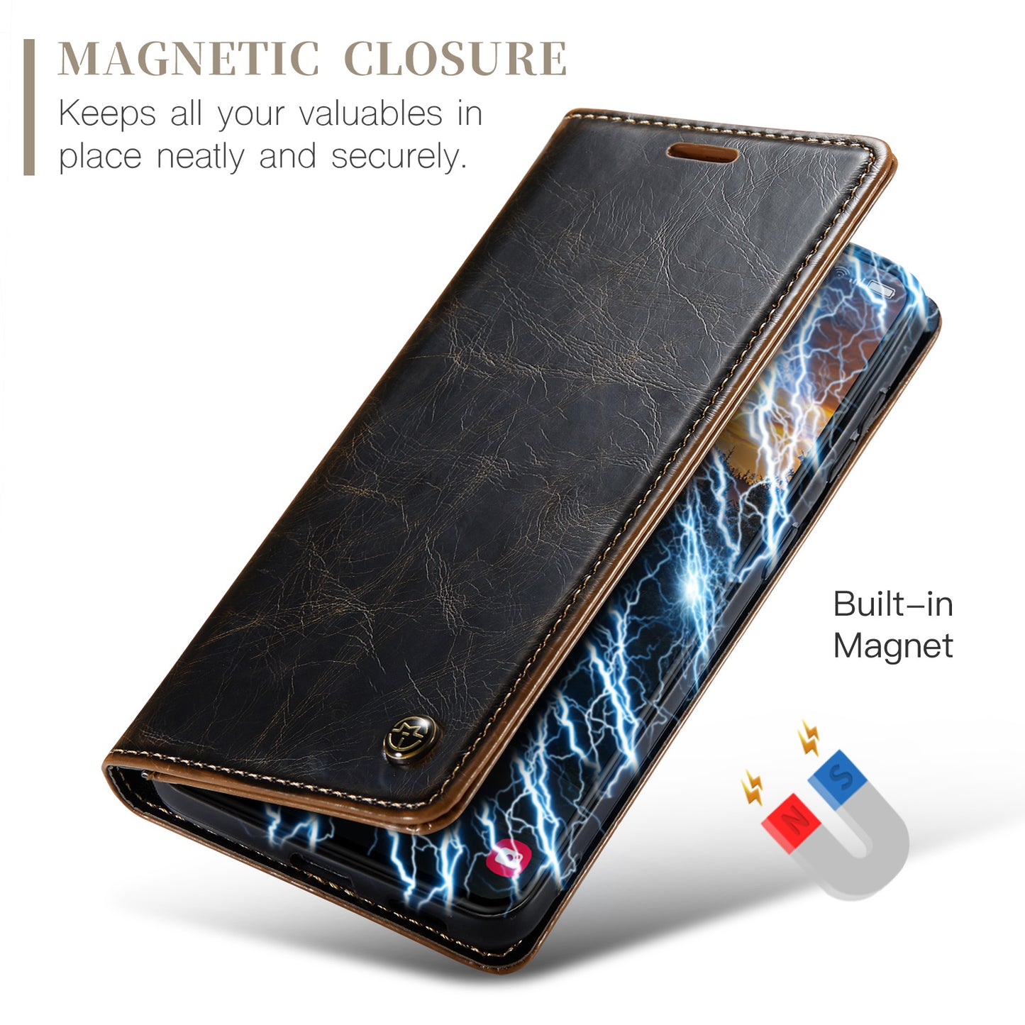 CASEME Luxury Retro Galaxy S24 FE Leather Case Magnetic