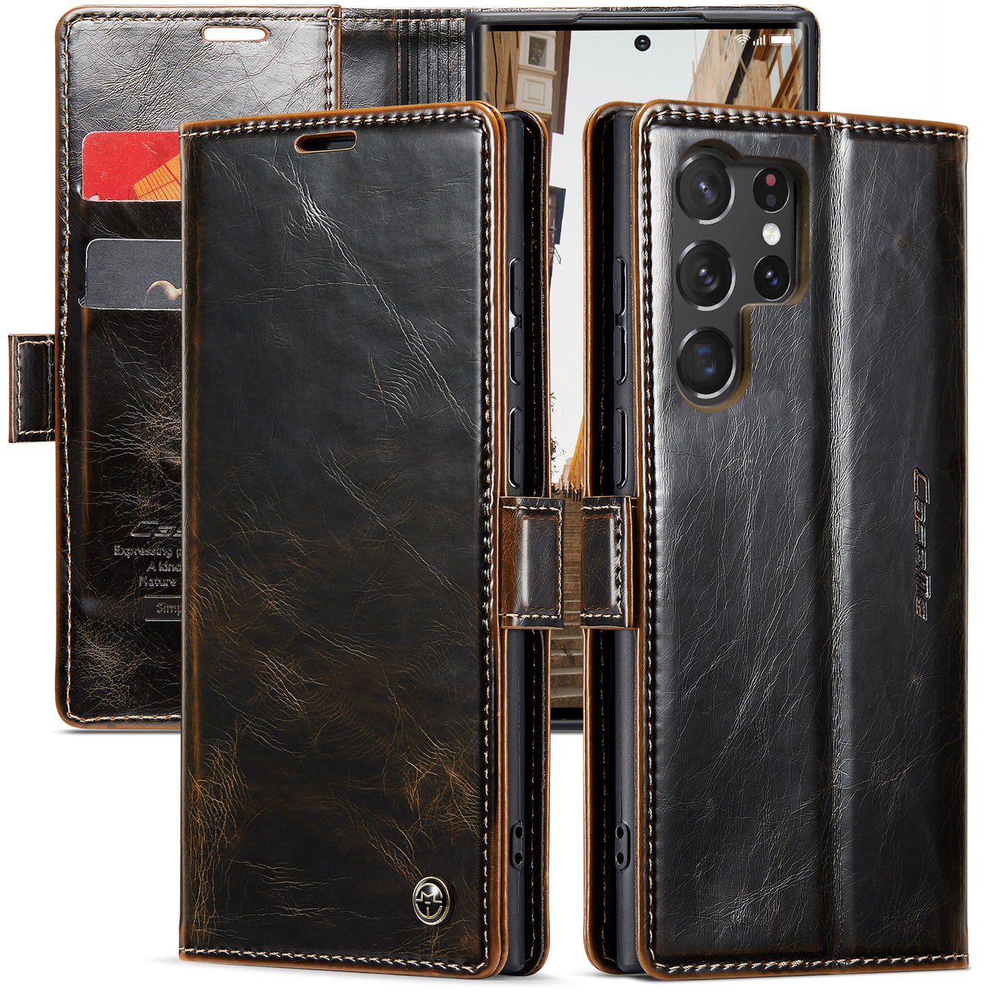 CASEME Luxury Retro Galaxy S23 Ultra Leather Case Magnetic