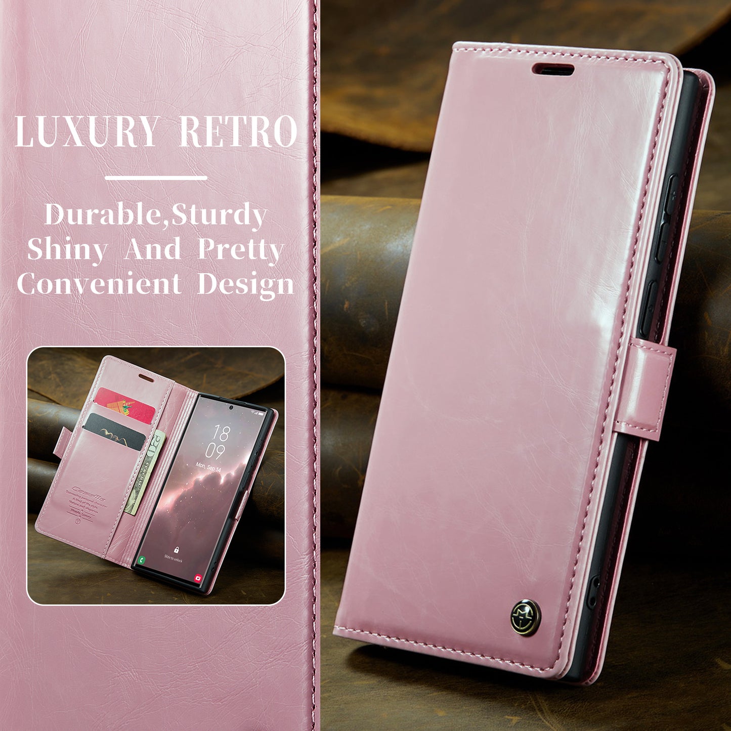 CASEME Luxury Retro Galaxy S23 Ultra Leather Case Magnetic