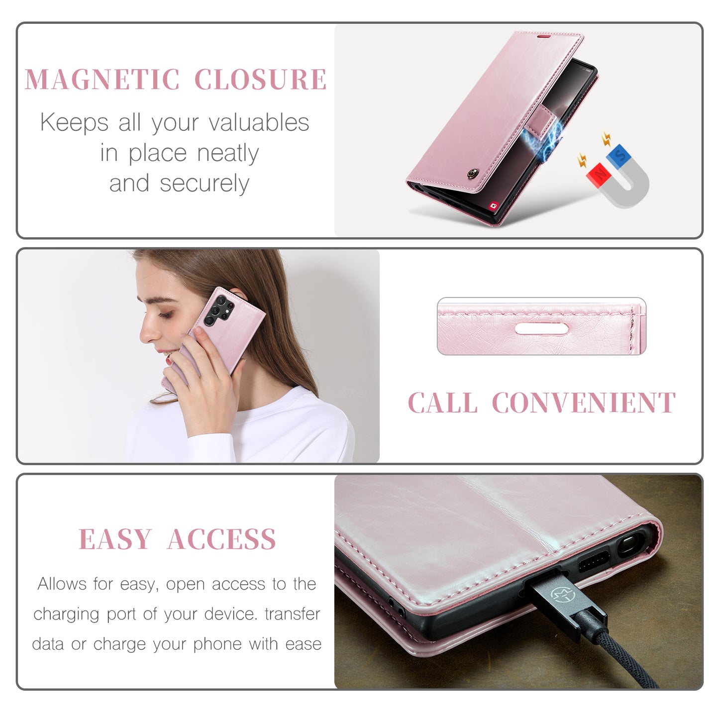 CASEME Luxury Retro Galaxy S23 Ultra Leather Case Magnetic