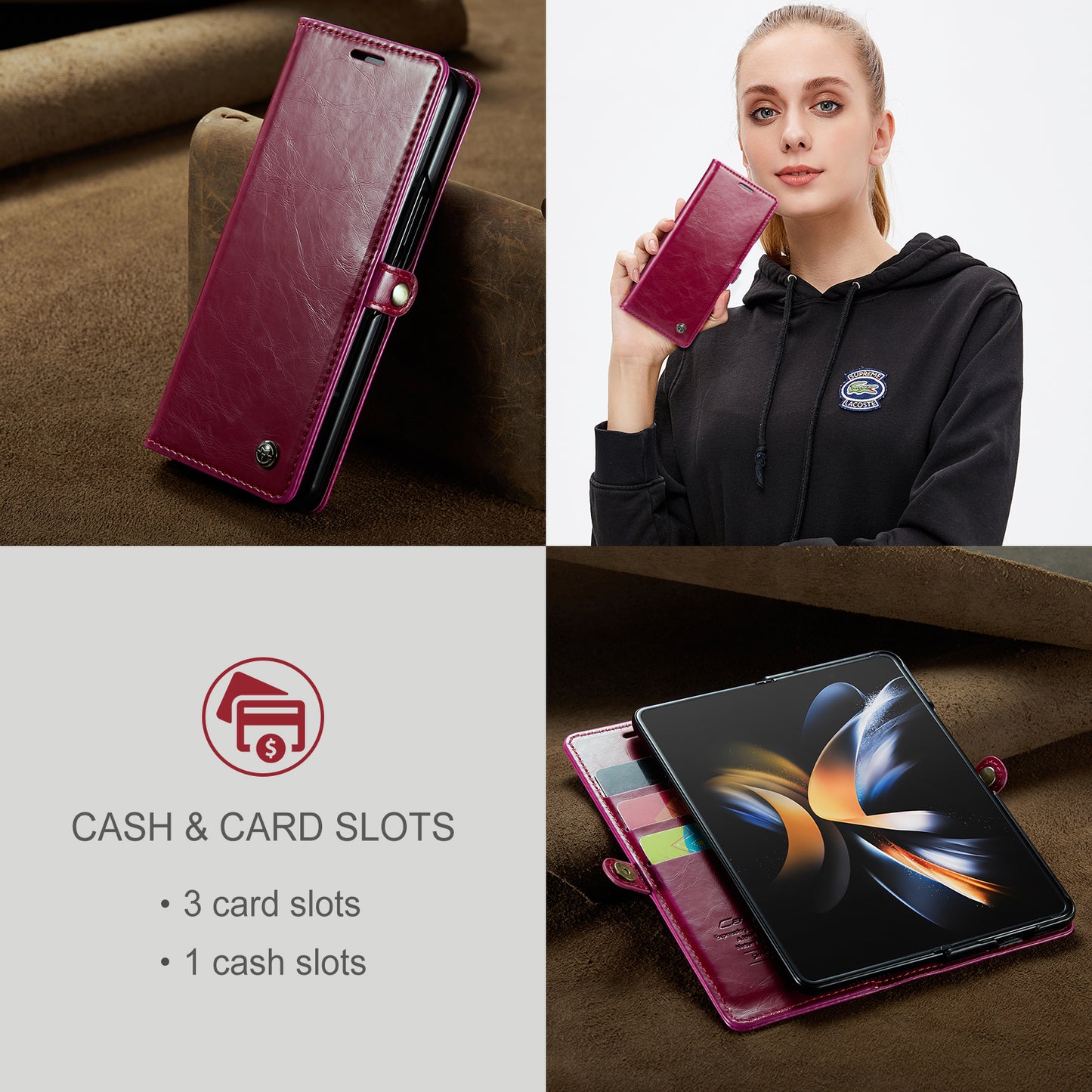 CASEME Luxury Retro Galaxy Z Fold4 Leather Case Magnetic