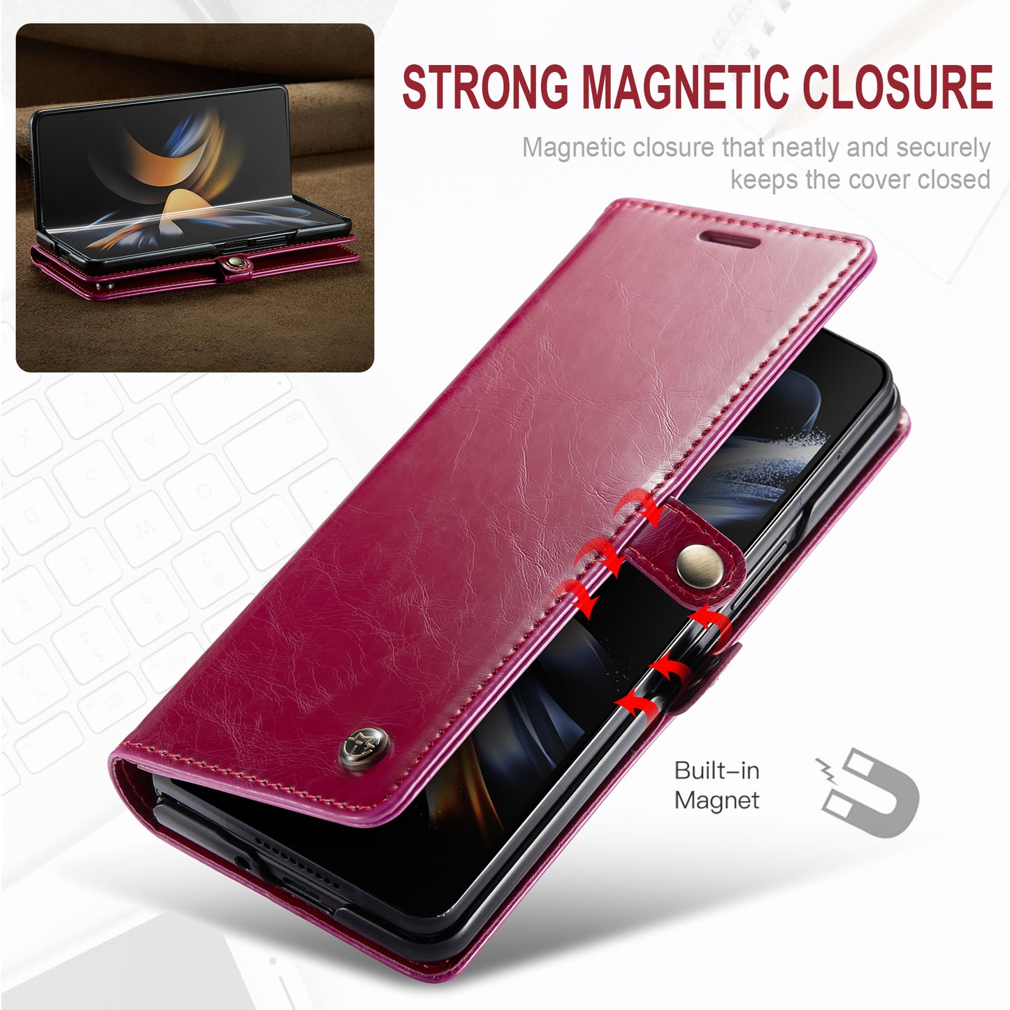 CASEME Luxury Retro Galaxy Z Fold4 Leather Case Magnetic