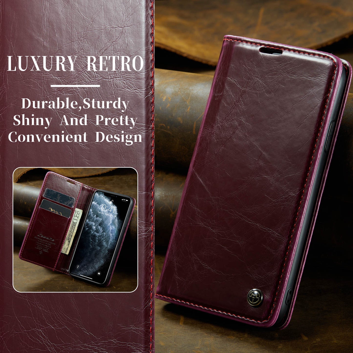 CASEME Luxury Retro iPhone 11 Pro Leather Case Magnetic