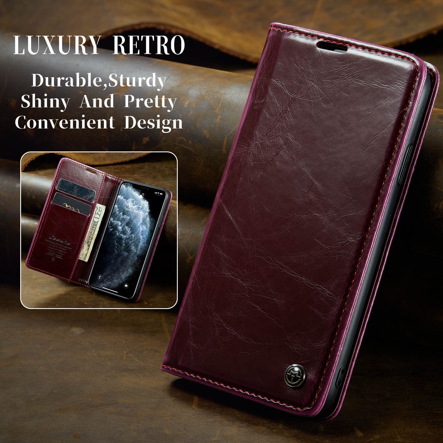 CASEME Luxury Retro iPhone 11 Pro Leather Case Magnetic