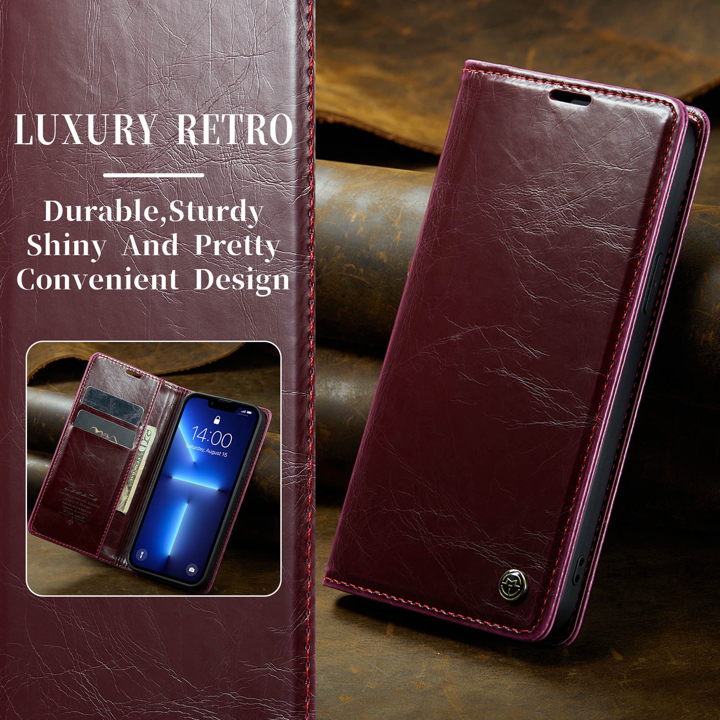 CASEME Luxury Retro iPhone 13 Pro Leather Case Magnetic