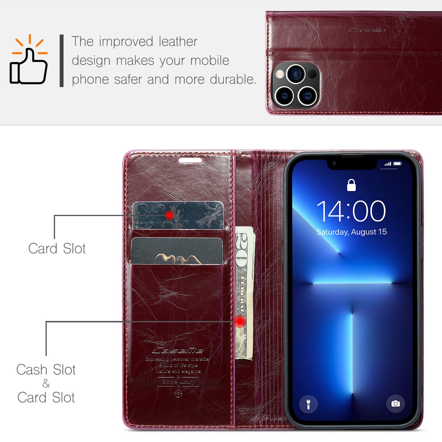 CASEME Luxury Retro iPhone 13 Pro Leather Case Magnetic