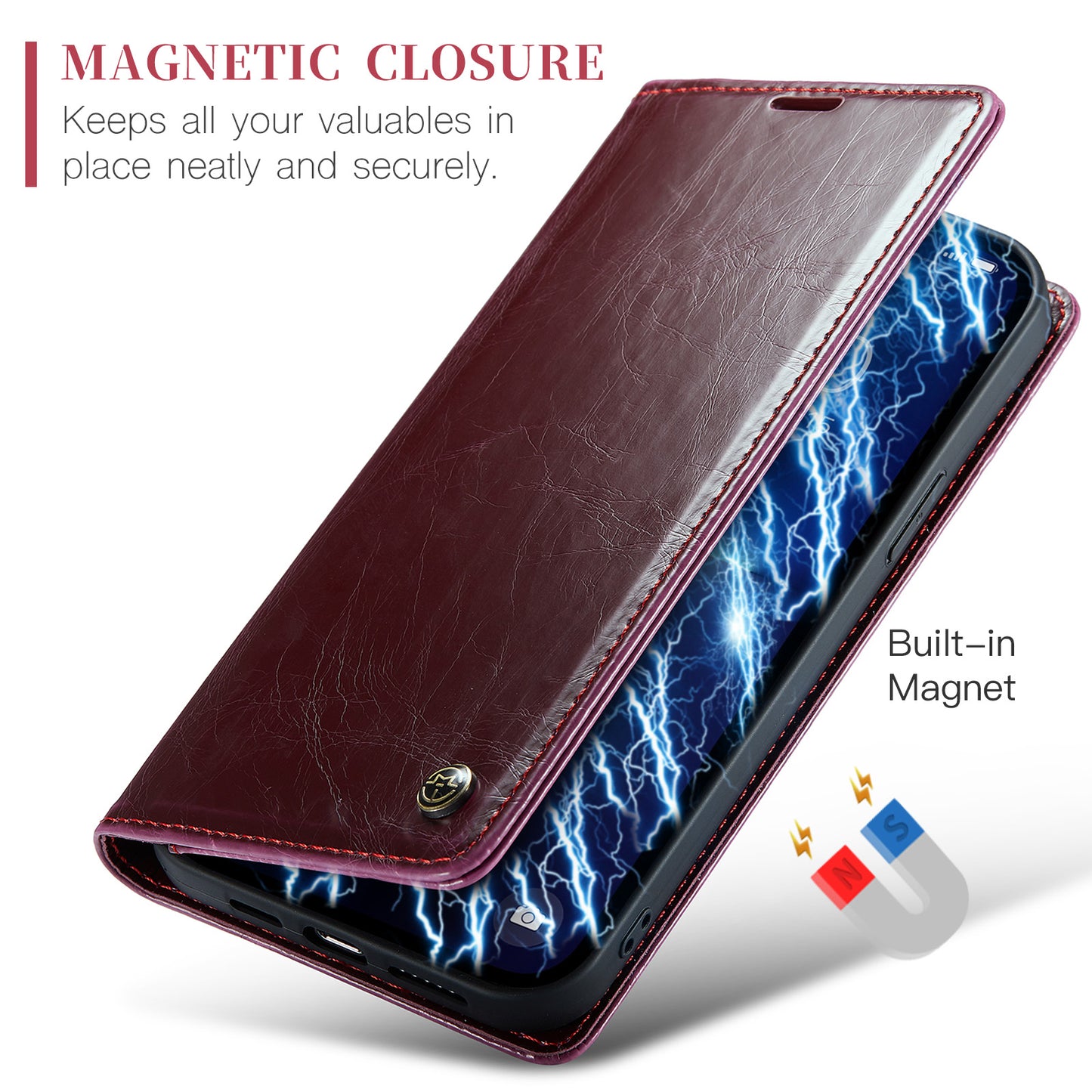 CASEME Luxury Retro iPhone 13 Pro Leather Case Magnetic