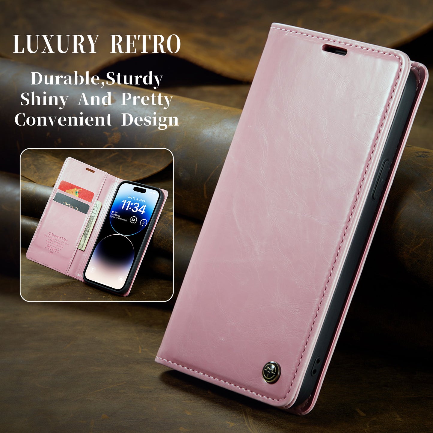 CASEME Luxury Retro iPhone 14 Pro Max Leather Case Magnetic