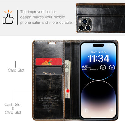 CASEME Luxury Retro iPhone 14 Pro Leather Case Magnetic