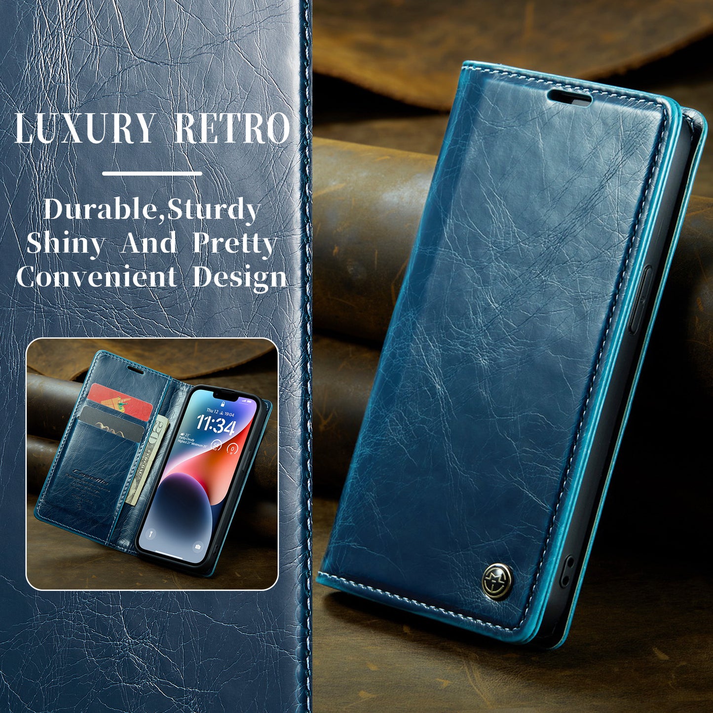 CASEME Luxury Retro iPhone 14 Leather Case Magnetic