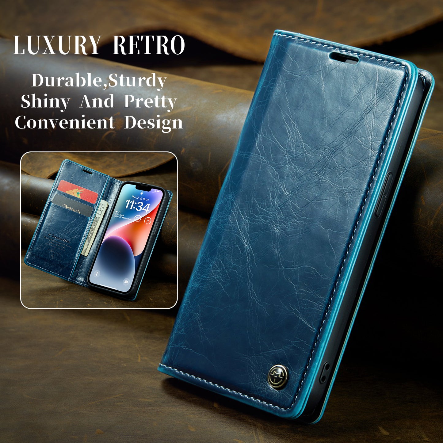 CASEME Luxury Retro iPhone 14 Leather Case Magnetic