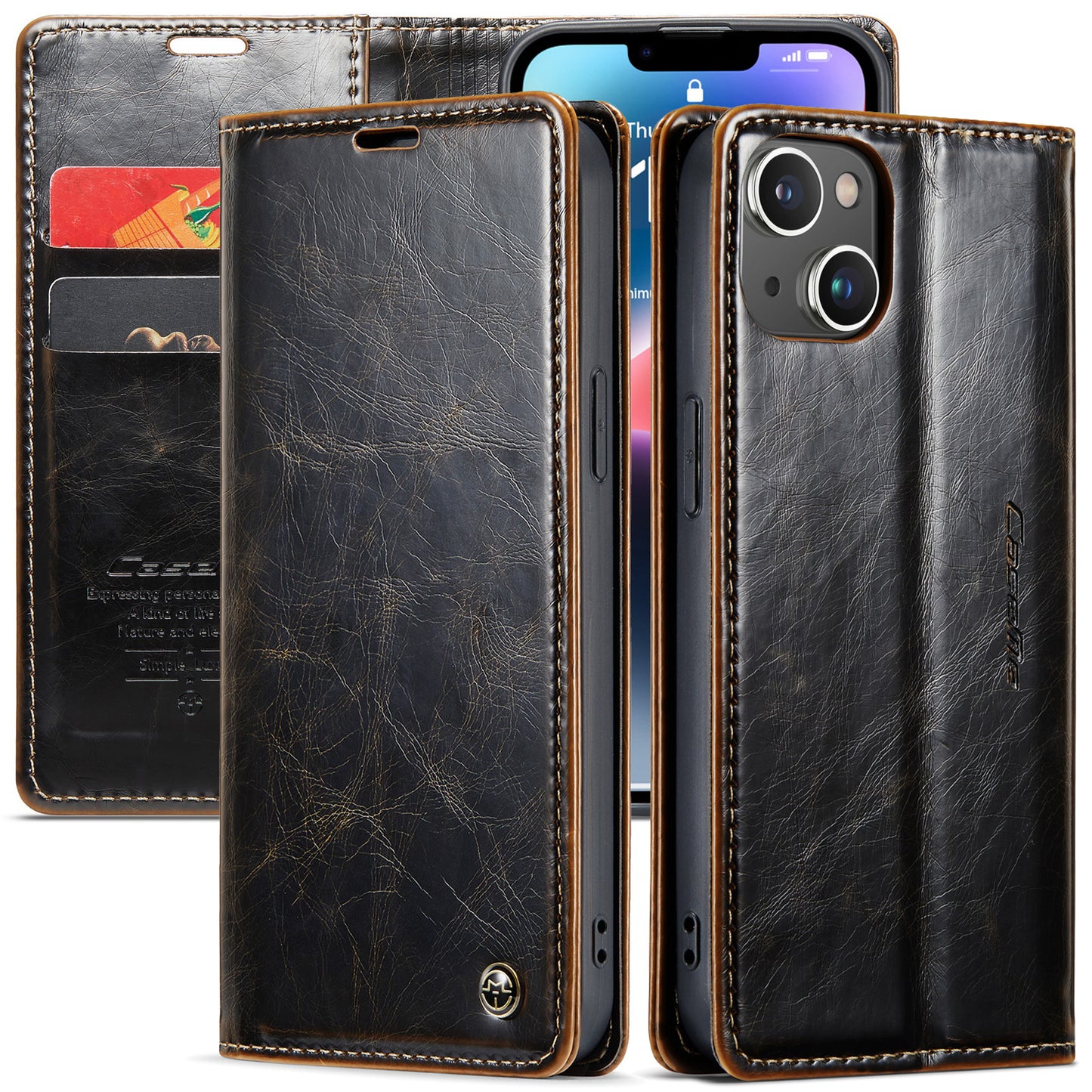 CASEME Luxury Retro iPhone 14 Leather Case Magnetic