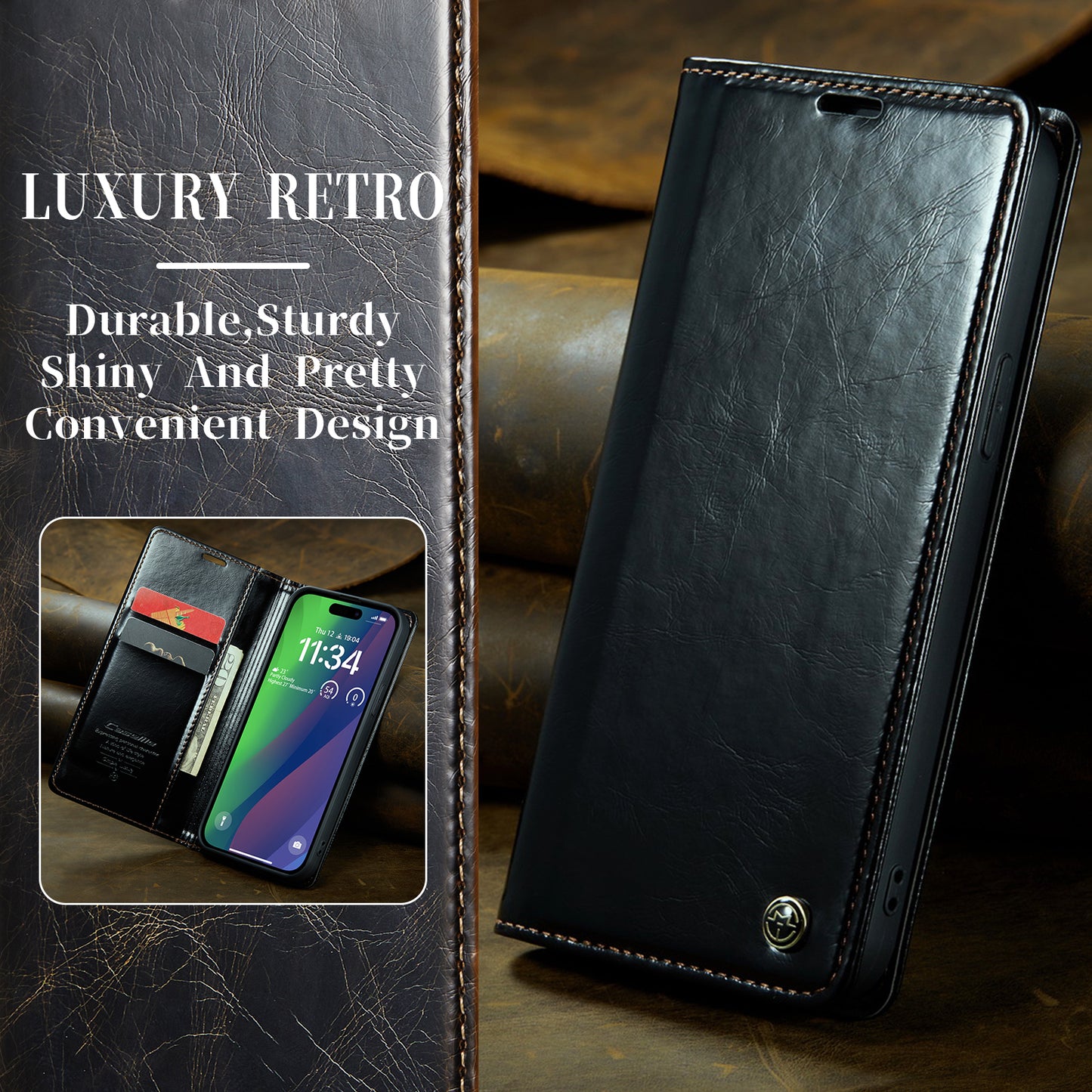 CASEME Luxury Retro iPhone 16 Plus Leather Case Magnetic