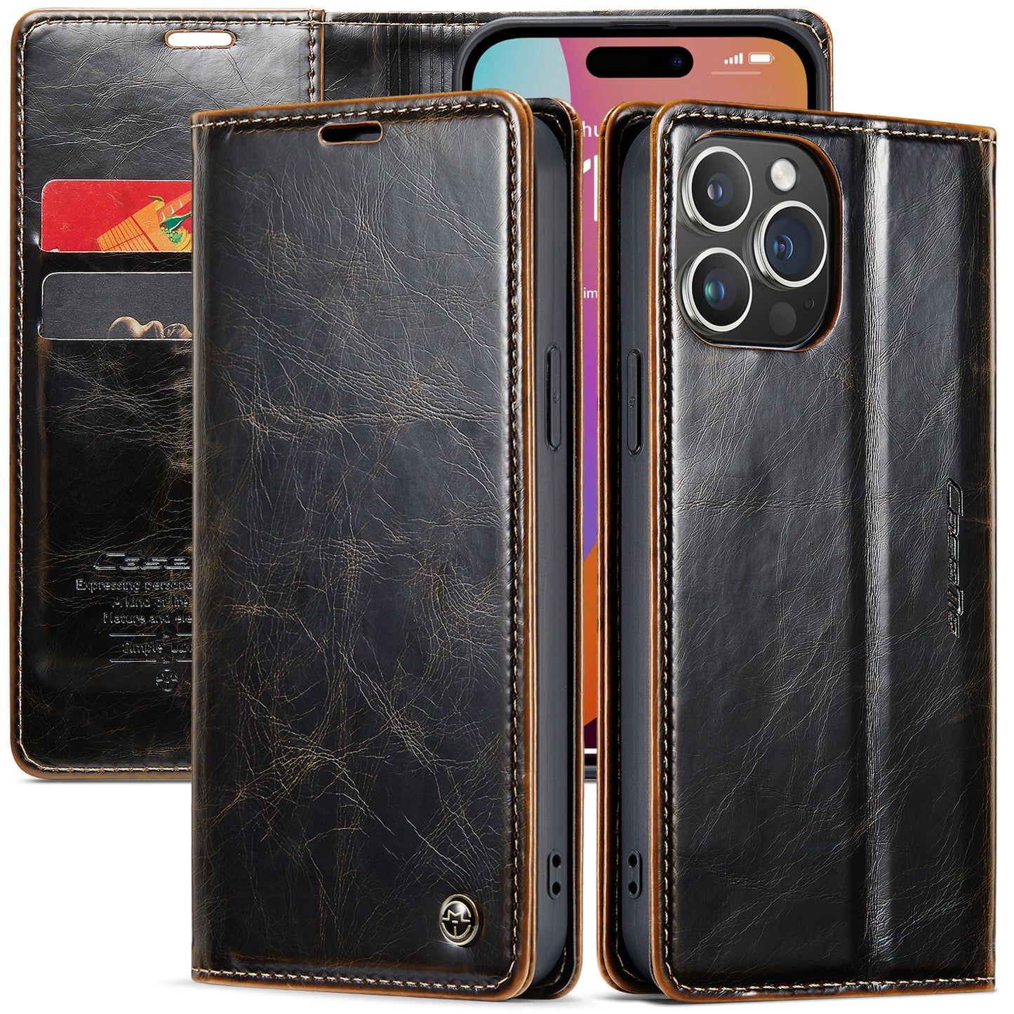 CASEME Luxury Retro iPhone 15 Pro Max Leather Case Magnetic