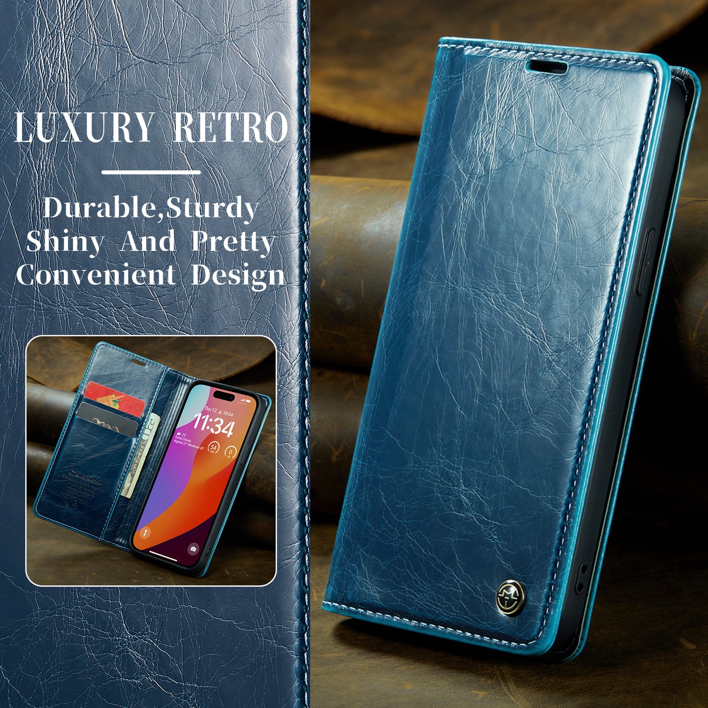 CASEME Luxury Retro iPhone 15 Pro Max Leather Case Magnetic