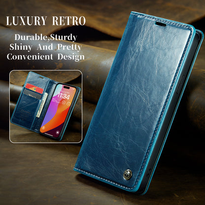 CASEME Luxury Retro iPhone 15 Pro Max Leather Case Magnetic