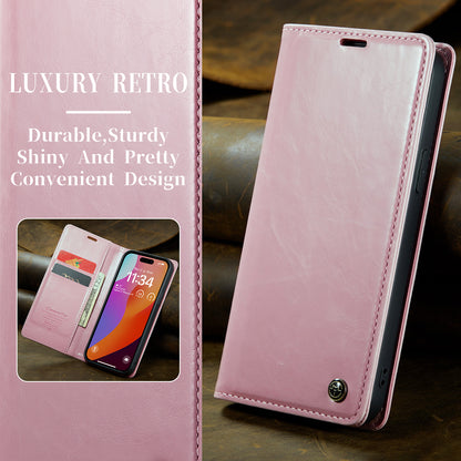 CASEME Luxury Retro iPhone 15 Pro Leather Case Magnetic